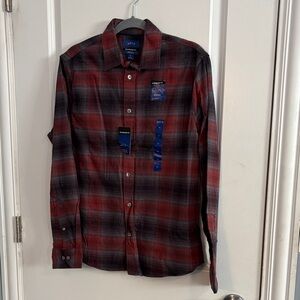 Apt. 9 Men's Casual Red and Gray Plaid Shirt Premier Flex Untucked Fit